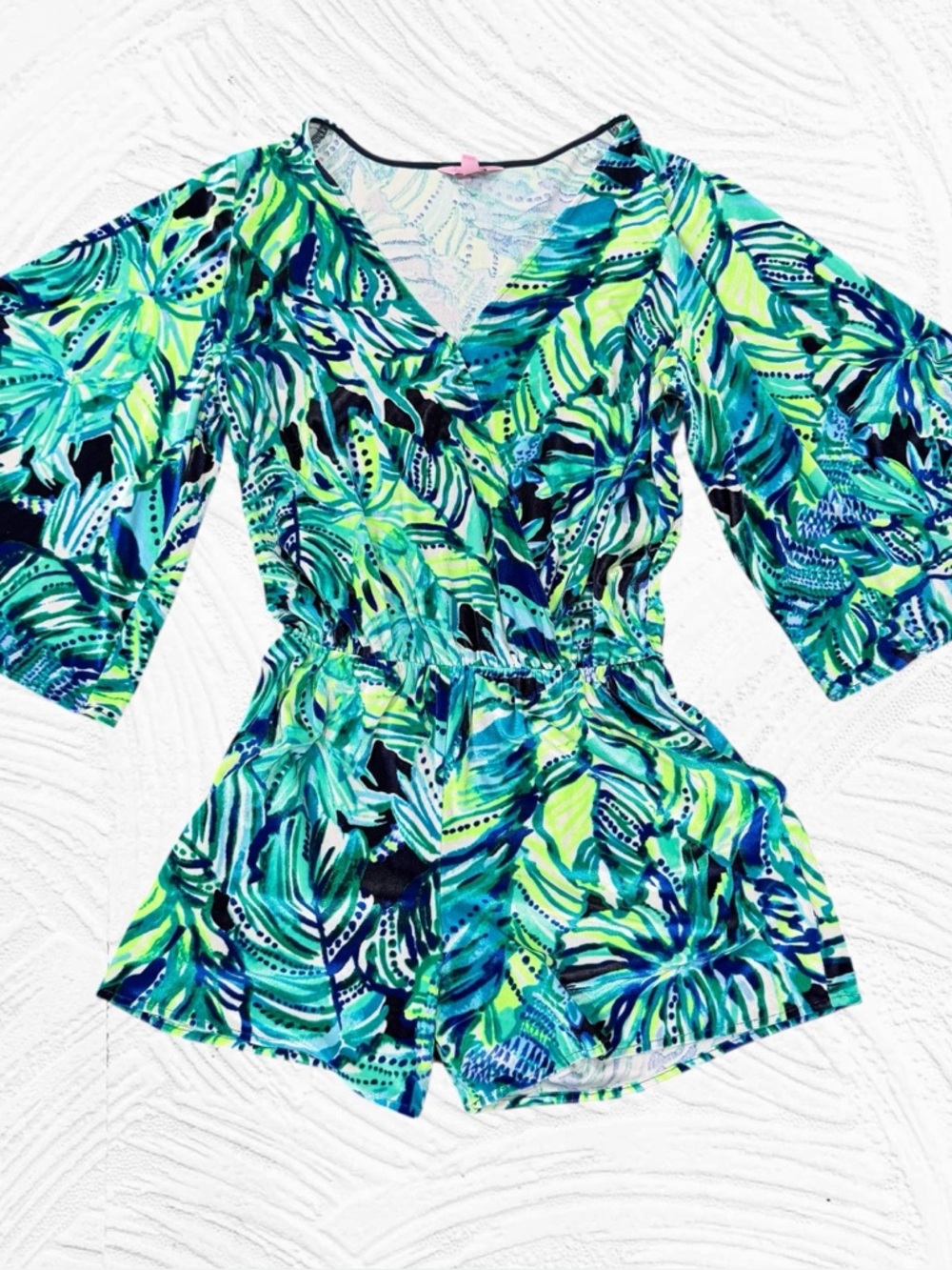 Lilly Pulitzer Blue Green Viviana Romper Medium Armadilly Tropical Velvet
